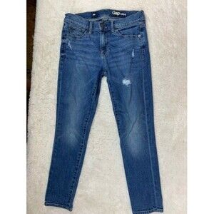 Gap 1969 Size 25r Womens Jeans Distressed Medium Wash Stretch Skinny Mid Rise